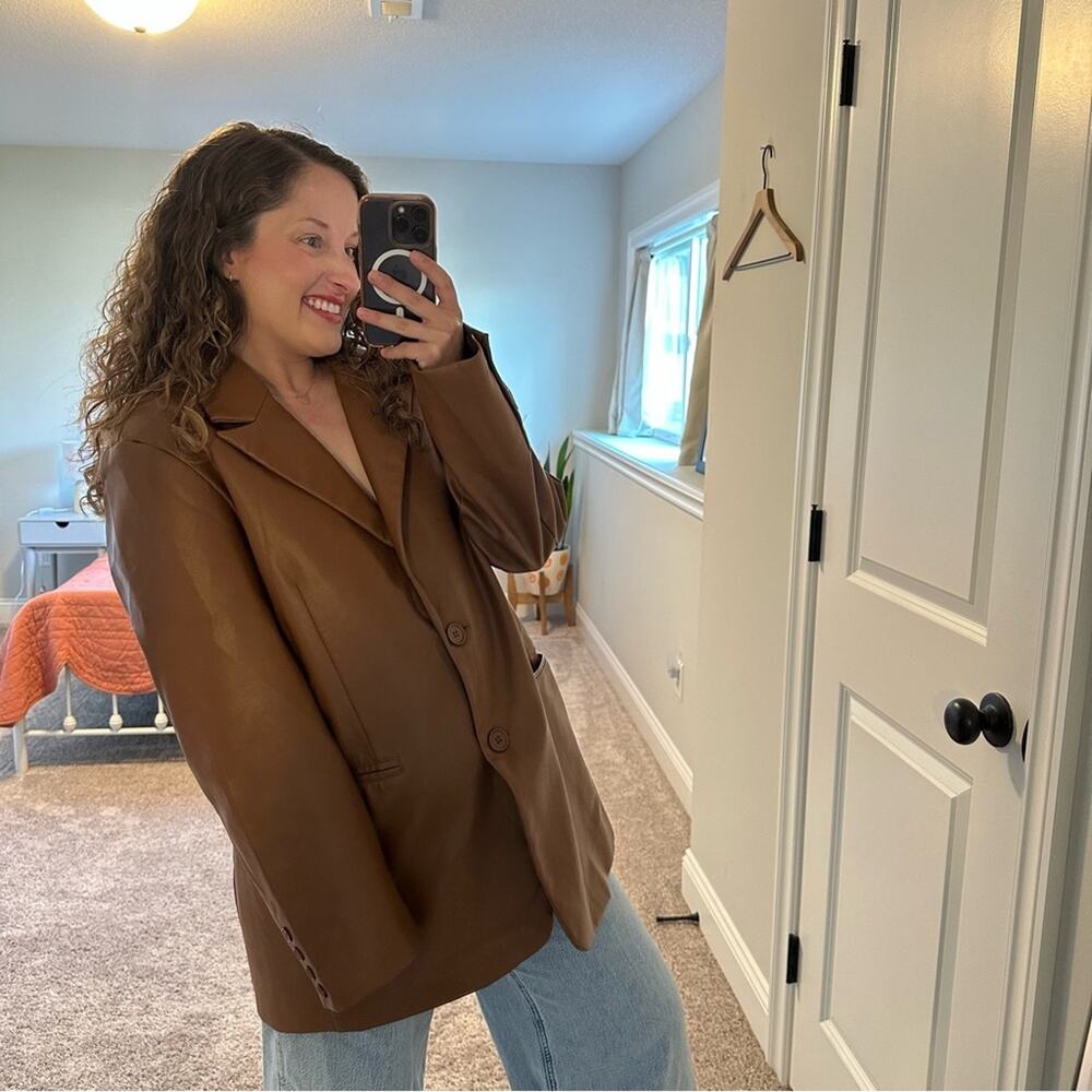 Rebecca Minkoff Brown Faux Leather Jacket XL - Picture 5 of 16
